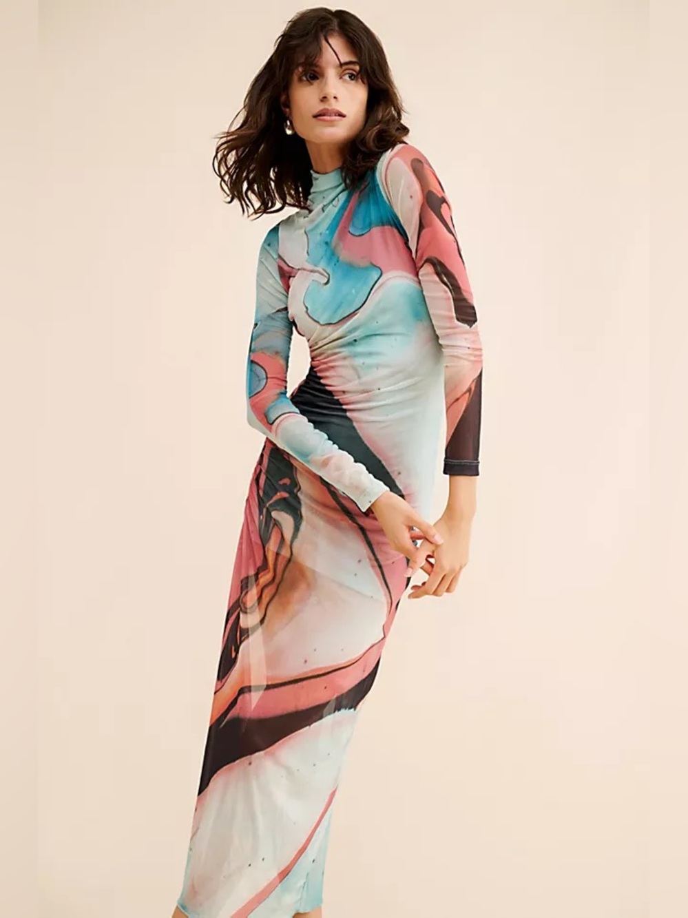 SAEMDI Free People Mesh Lave Print Maxi Dress XL